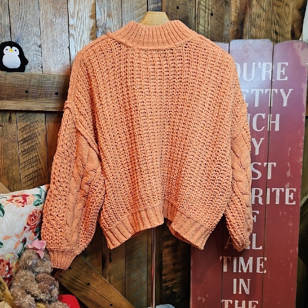 066 POL Orange Cable Knit Turtleneck Sweater - Picture 3 of 8